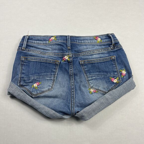 Driftwood Embroidered Denim Shorts Rolled Cuff Boho Festival Jean Shorts Size 26 - Picture 9 of 10